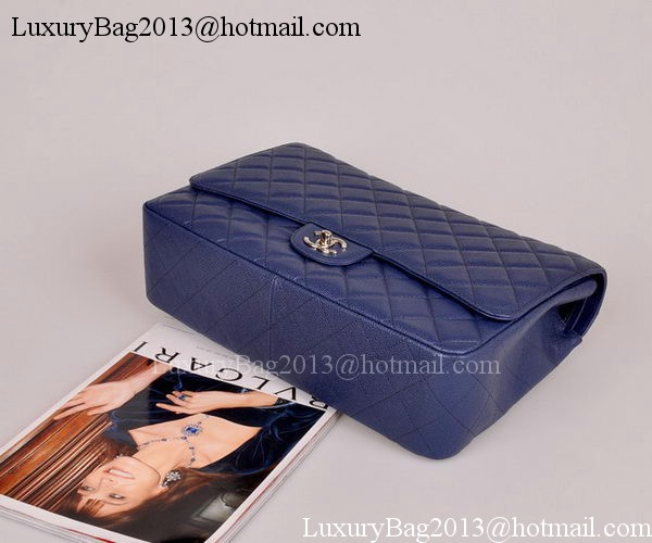 Chanel Maxi Quilted Classic Flap Bag Blue Cannage Pattern A58601 Silver