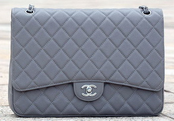 Chanel Maxi Quilted Classic Flap Bag Grey Cannage Pattern A58601 Silver