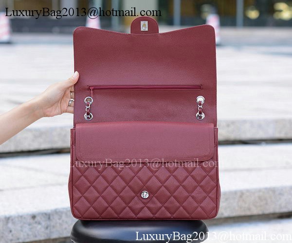 Chanel Maxi Quilted Classic Flap Bag Maroon Cannage Pattern A58601 Silver