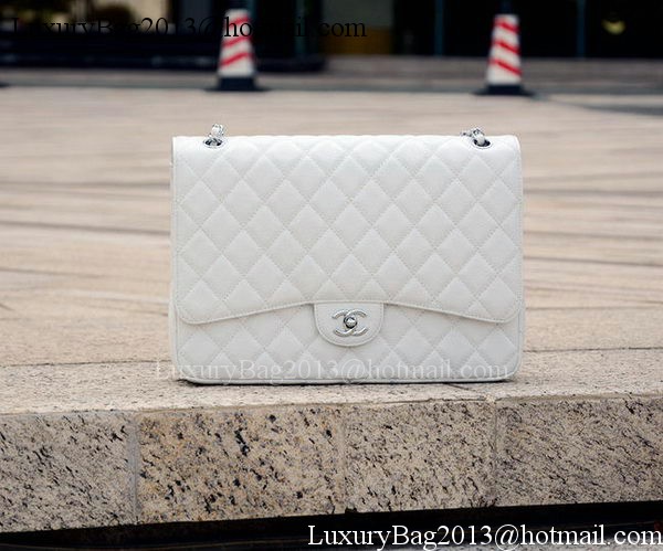 Chanel Maxi Quilted Classic Flap Bag White Cannage Pattern A58601 Silver