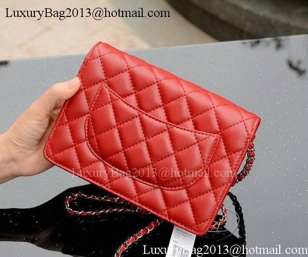 Chanel mini Flap Bags Red Sheepskin Leather A33814 Silver