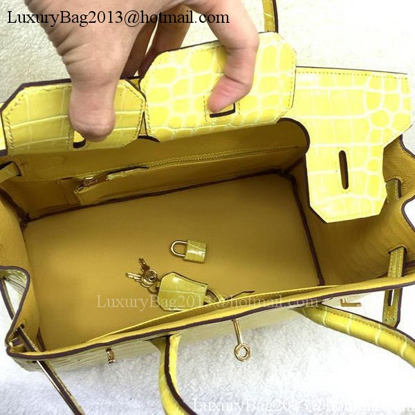 Hermes Birkin 25CM Tote Bag Croco Leather H25TCO Yellow