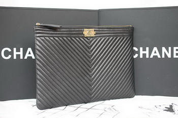 Boy Chanel Chevron Black Sheepskin Leather Clutch A69253