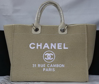 Chanel Large Canvas Tote Shopping Bag A67002 Apricot