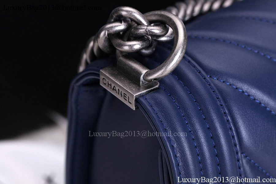 Chanel Boy Flap Shoulder Bags Chevron Calfskin Leather A67086 Blue