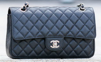 Chanel 2.55 Series Flap Bag Black Cannage Pattern A1112 Silver