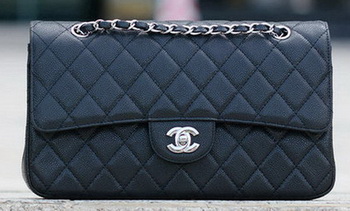 Chanel Classic Flap Bag Black Cannage Pattern A1113 Silver