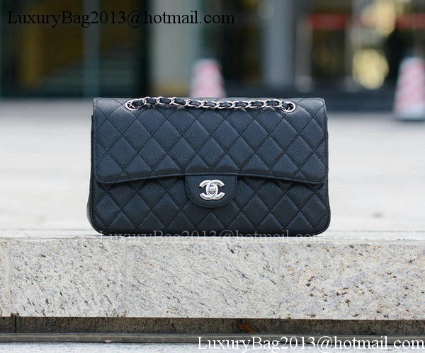 Chanel Classic Flap Bag Black Cannage Pattern A1113 Silver