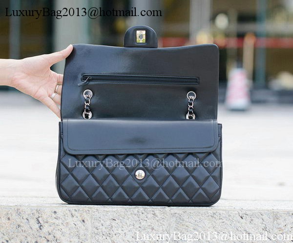 Chanel Classic Flap Bag Black Sheepskin Leather A1113 Silver
