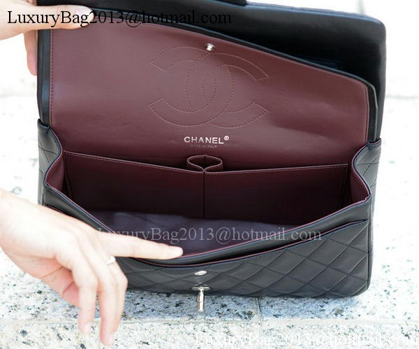 Chanel Classic Flap Bag Black Sheepskin Leather A1113 Silver