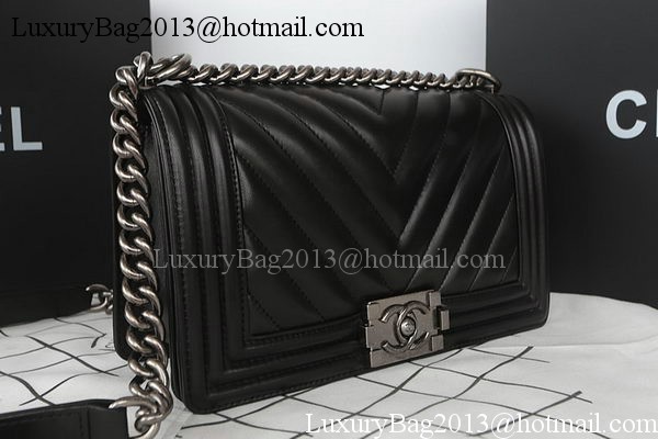 Boy Chanel Flap Bag Original Chevron Sheepskin A67025 Black