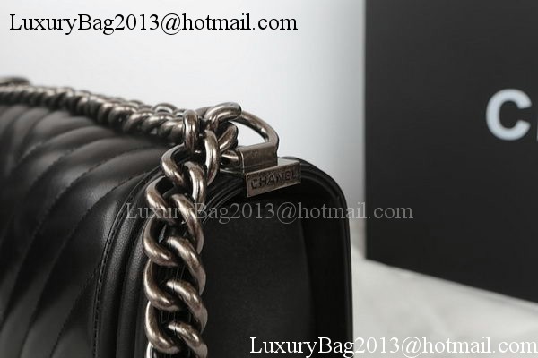 Boy Chanel Flap Bag Original Chevron Sheepskin A67025 Black