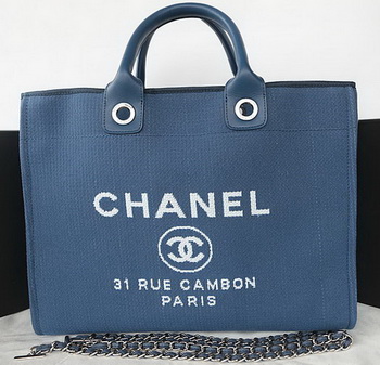 Chanel Large Canvas Tote Shopping Bag A67002 Blue