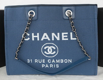 Chanel Medium Canvas Tote Shopping Bag A67001 Blue