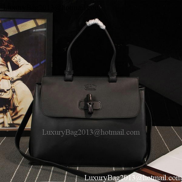 Gucci Hip Bamboo Leather Tote Bags 352110 Black