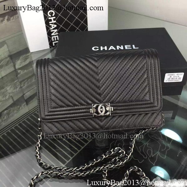 Boy Chanel WOC Flap Bag Original Chevron Sheepskin A53731 Black