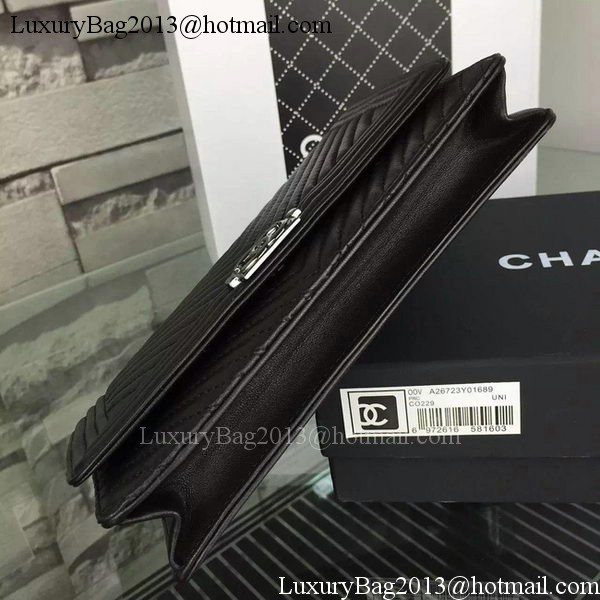 Boy Chanel WOC Flap Bag Original Chevron Sheepskin A53731 Black