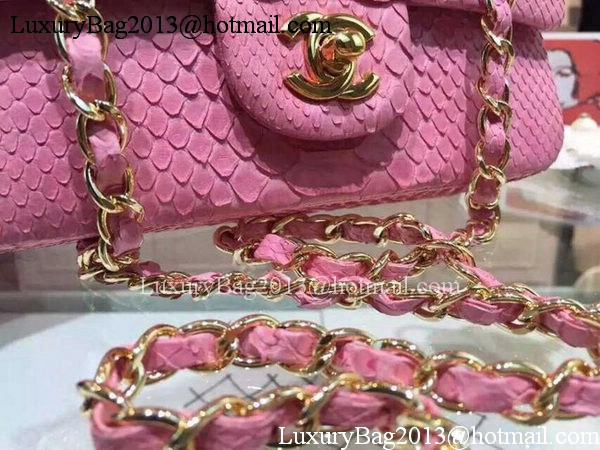 Chanel mini Classic Flap Bag Original Snake Leather A1116 Pink