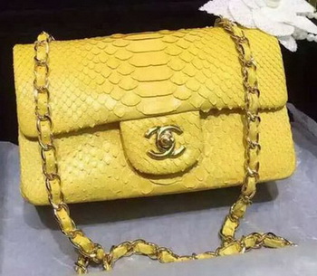 Chanel mini Classic Flap Bag Original Snake Leather A1116 Yellow
