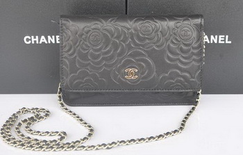Chanel mini Flap Bags Camellia Sheepskin Leather A99301 Black