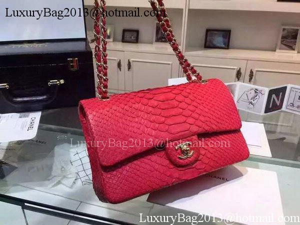 Chanel 2.55 Series Flap Bags Red Original Python Leather A1112SA Gold