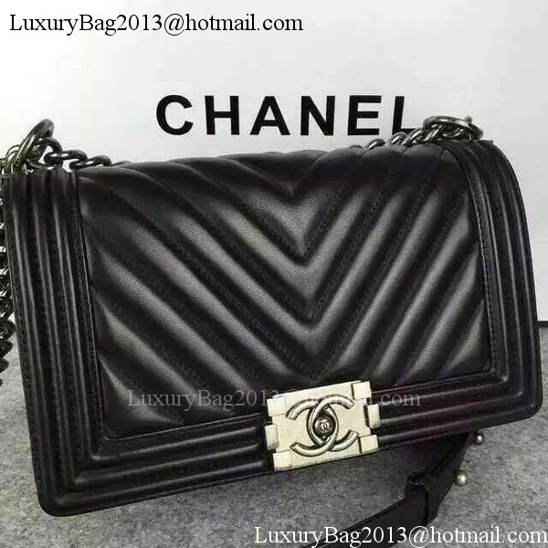 Boy Chanel Flap Bag Original Chevron Sheepskin Leather A5708 Black