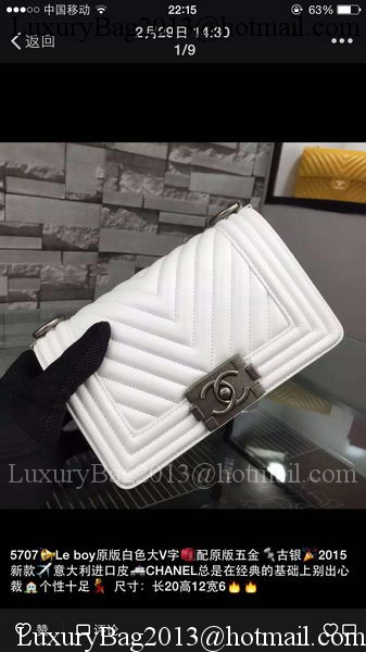 Boy Chanel mini Flap Bag Original Chevron Sheepskin Leather A5707 White