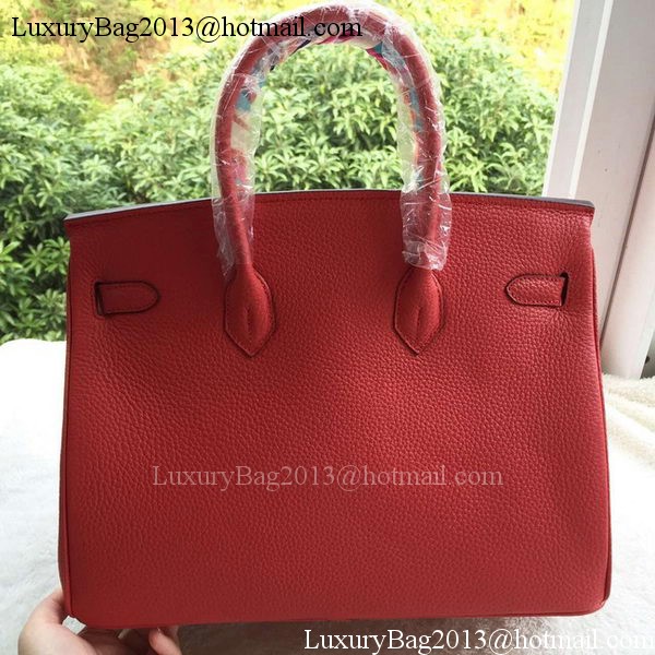 Hermes Birkin 35CM Tote Bag Red Litchi Leather BK35 Silver