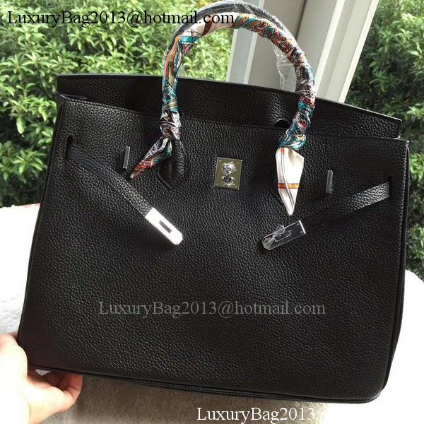 Hermes Birkin 40CM Bag Black Litchi Leather BK40 Silver