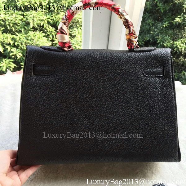 Hermes Kelly 32cm Shoulder Bag Black Calfskin Leather K32CL Silver