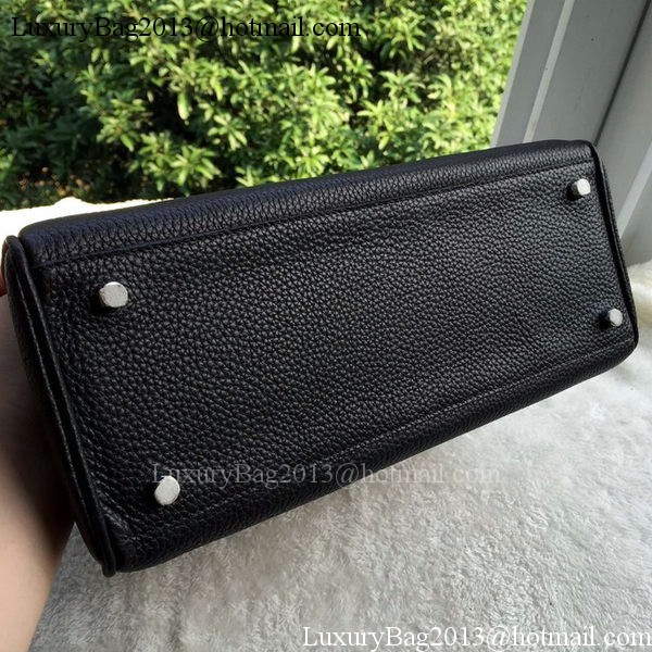 Hermes Kelly 32cm Shoulder Bag Black Calfskin Leather K32CL Silver