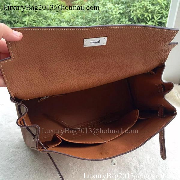 Hermes Kelly 32cm Shoulder Bag Brown Calfskin Leather K32CL Silver