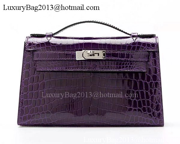 Hermes MINI Kelly 22cm Clutch Croco Leather KL22 Purple