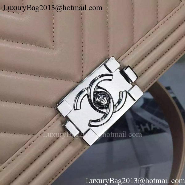 Boy Chanel Flap Bag Original Chevron Nubuck Leather A5708 Apricot