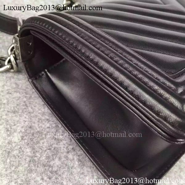 Boy Chanel Flap Bag Original Chevron Nubuck Leather A5708 Black