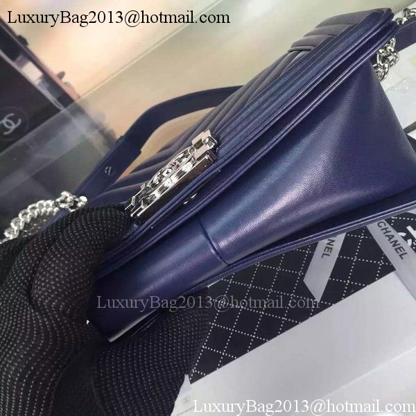Boy Chanel Flap Bag Original Chevron Nubuck Leather A5708 Royal