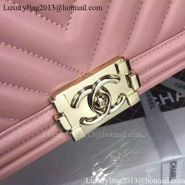 Boy Chanel Flap Bag Original Chevron Pink Nubuck Leather A5708 Gold