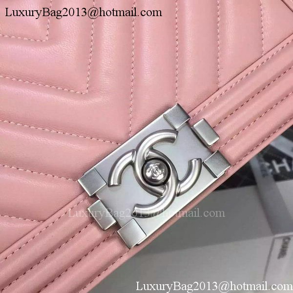 Boy Chanel Flap Bag Original Chevron Pink Nubuck Leather A5708 Silver