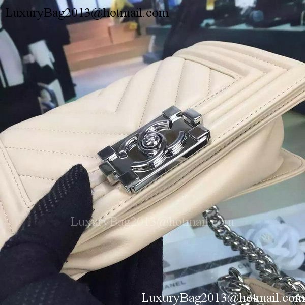 Boy Chanel mini Flap Bag Original Chevron Nubuck Leather A5707 Apricot