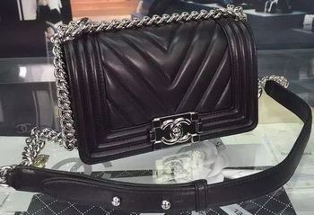 Boy Chanel mini Flap Bag Original Chevron Nubuck Leather A5707 Black