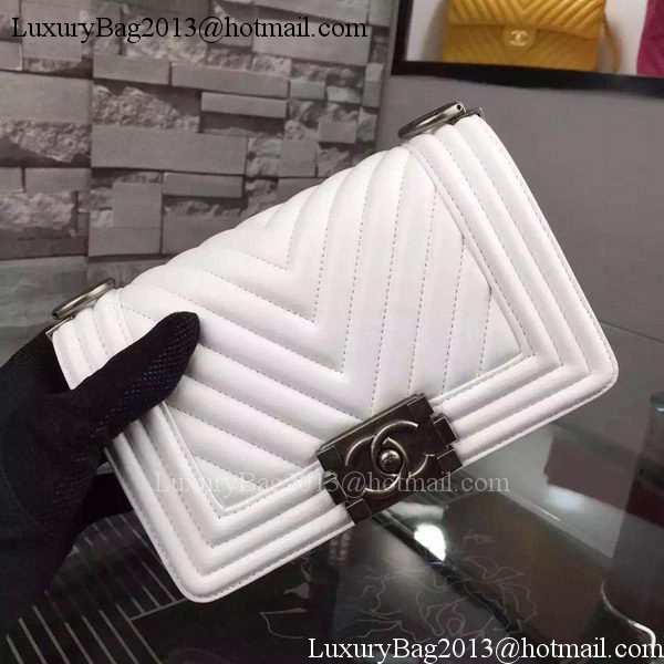 Boy Chanel mini Flap Bag Original Chevron Nubuck Leather A5707 White