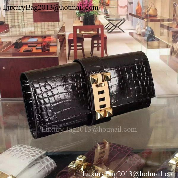 Hermes Croco Leather Clutch H88017 Black