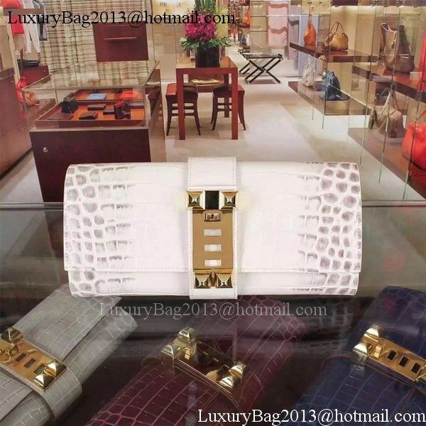 Hermes Croco Leather Clutch H88017 OffWhite