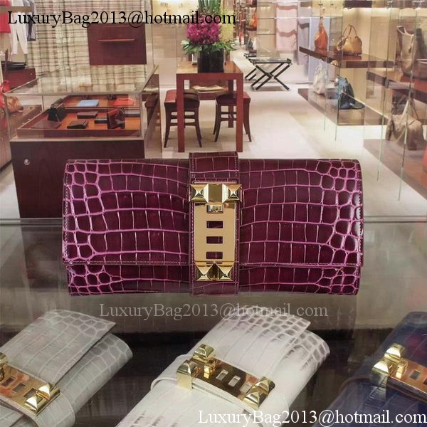 Hermes Croco Leather Clutch H88017 Purple