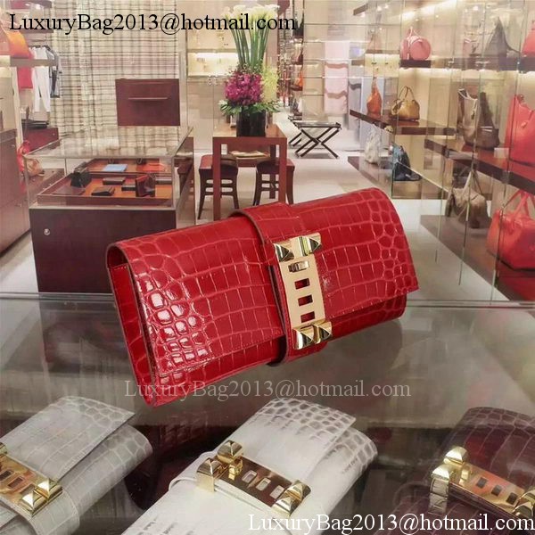 Hermes Croco Leather Clutch H88017 Red