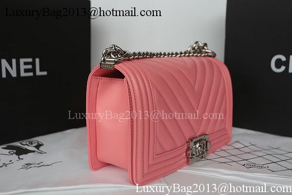 Boy Chanel Flap Bag Original Chevron Sheepskin A67025 Pink