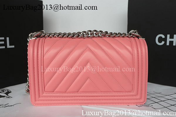 Boy Chanel Flap Bag Original Chevron Sheepskin A67025 Pink