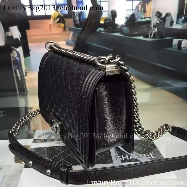 Chanel Boy Flap Shoulder Bag Black Original Calfskin Leather A8708 Silver