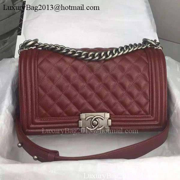Chanel Boy Flap Shoulder Bag Burgundy Original Calfskin Leather A8708 Silver