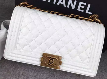 Chanel Boy Flap Shoulder Bag White Original Calfskin Leather A8708 Bronze